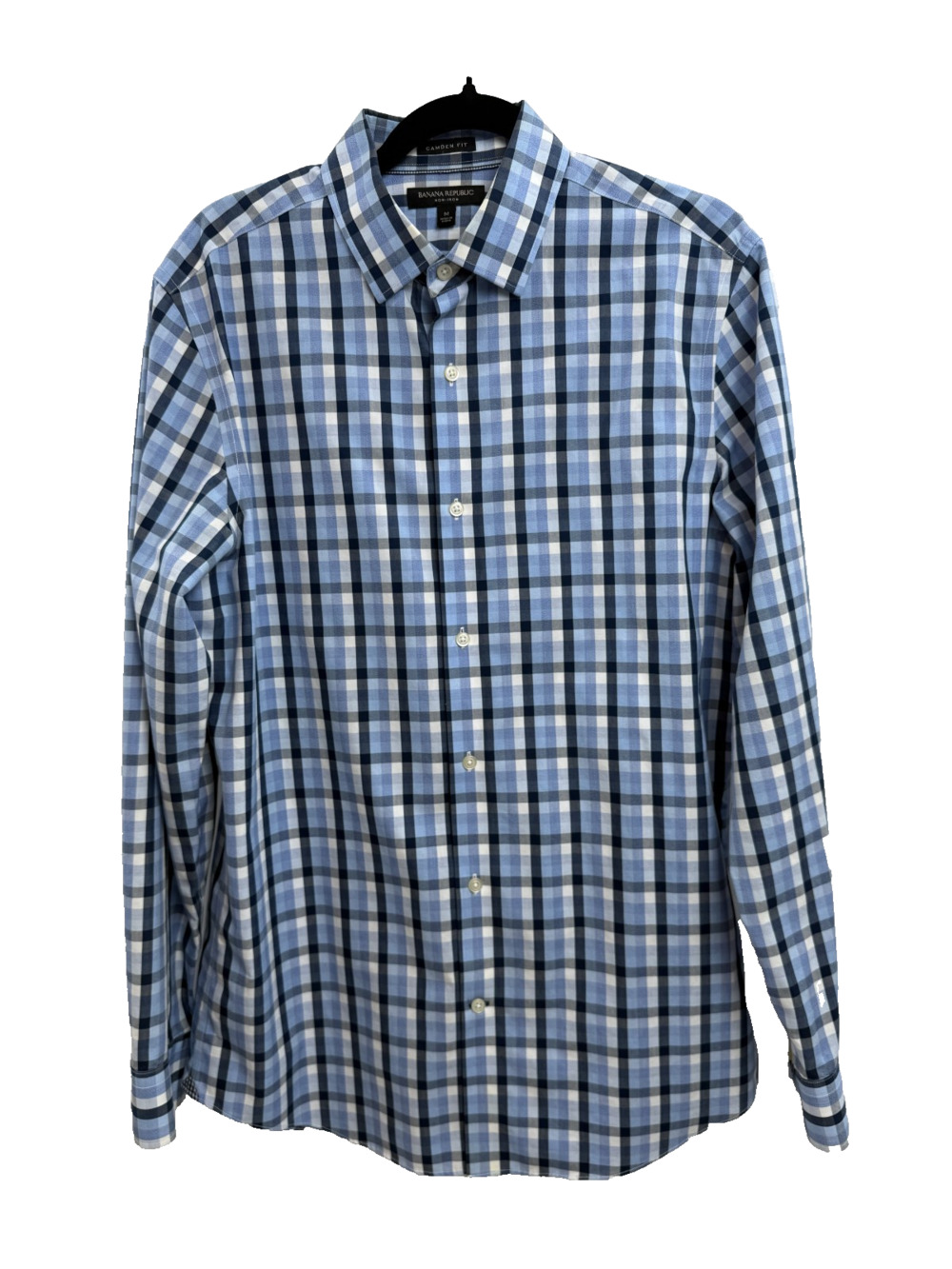 Banana Republic Shirt Mens Medium Camden Fit Blue Plaid Button Down Long Sleeve